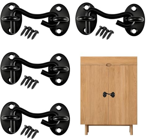 4Pack Hook and Eye Latch 2 Inch Black Gate Hook Stainless Steel Heavy Duty Cabin Ho ok Latch Hooks Gate Ho ok and Eye Latch Door Ho ok and E ye La tch for Shed Garden Patio Door Bathroom(Black)