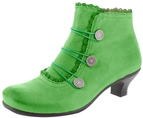 Generisch 2026 Bottines en cuir pour femme avec bout rond, lacets rétro, boucle ronde, bottines courtes à talon bas, vert, 42 EU