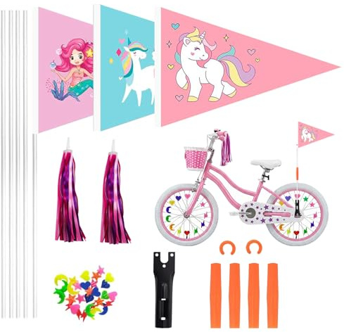 Fahrradfahne für Kinder, ZoneYan 3 Stück Fahrradflagge Set, Fahrradwimpel Kinderrad mit Metall Fahnenmast, Mädchen Lenker Quasten Fahrradspeichen Deko Fahrradzubehör