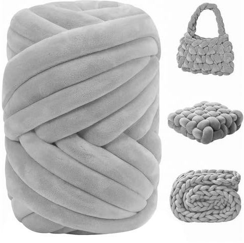 CUEMOON Riesiges Strickgarn, 500 g Wolle für Handdecken, dicke Wollknäuel, grobe Wolle, für Haustiere, Bett, Sofa (Grau)