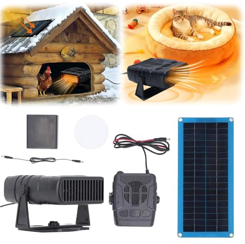 Solare Heizgerät für Hühnerställe, 30W Solarmodul Gewächshausheizer Set mit Überhitzungsschutz, Solarbetriebene Heizung, Warmluftgebläse, Kleine Gewächshausheizer für Auto, Katzen