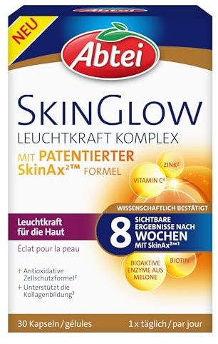 ABTEI SkinGlow Leuchtkraft Komplex - Hautkapseln mit Vitamin C - 30 St. | Vegane Glow-Booster mit Vitamin C, Zink, Kupfer & patentierter SkinAx2 Formel, Hautkur für einen gesunden & strahlenden Teint