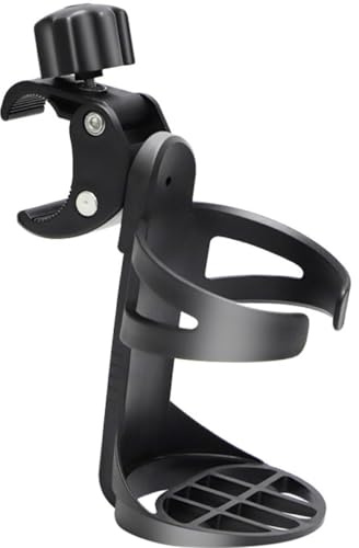 KICHOUSE Portavasos Ajustable para Andador y Carrito, Soporte Resistente de Pp para Latas y Botellas, Accesorio Negro Adecuado para Manillar y Uso Diario