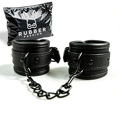 Rubberfashion Leder Handschellen für Bondage – Fesseln & Bondage – BDSM Set - Liebesspielzeug für Paare Schwarz
