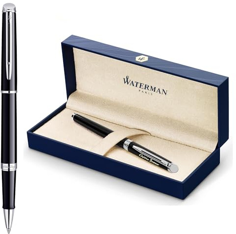 Waterman Hémisphère Tintenroller mit Gravur – Personalisiertes Luxus-Schreibgerät – Elegantes Geschenk für Damen und Herren – Schwarze Tinte (LACK SCHWARZ C.C.)