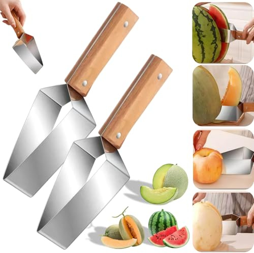 2026 New Triangle Watermelon Cutter, Stainless Steel Watermelon Cutter Slicer Tool, Multifunctional Fruit Slicer with Wooden Handle, Quick Melon Slicing Tool for Home Kitchen Camping Picnic (2)