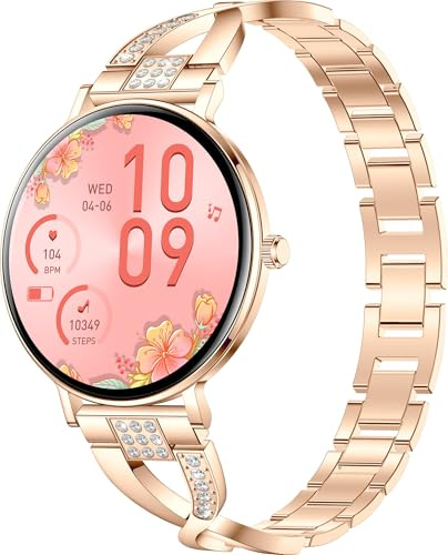 Smartwatch da donna AMOLED da 1,32, rotondo, display sottile da 7,5 mm, con funzione telefonica, cardiofrequenzimetro, pressione sanguigna, contapassi, IP68, impermeabile, per iOS e Android