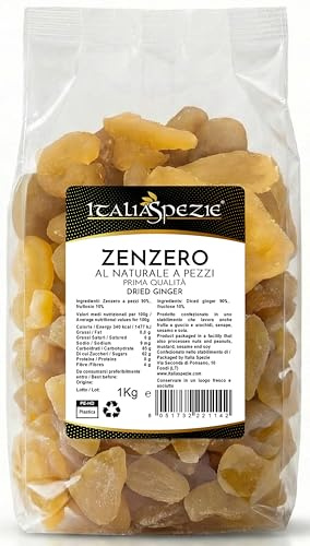 ITALIA SPEZIE - Zenzero disidratato 100% Naturale a pezzi 1 kg - Prima Qualità - Essiccato al naturale - senza solfiti aggiunti - frutta disidratata