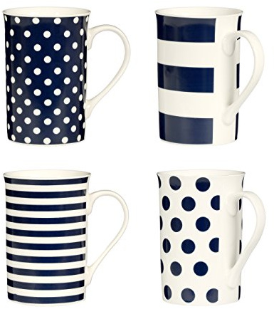 Premier Housewares Spots/stripes Mugs, Blue, Set of 4