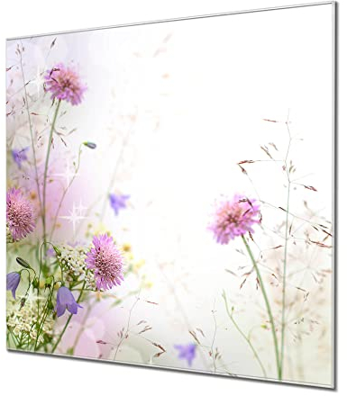 banjado® Glas Magnettafel mit 4 Magneten - Magnetwand 30x30cm mit Motiv Glitzernde Wiese - Memoboard/Pinnwand magnetisch, beschreibbar, perfekt für die Küche - Magnetboard auch als Wandbild/Wandtafel