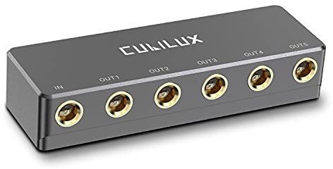 Cubilux 5-Way 6.35mm TS/TRS Audio Splitter, Passive AUX Distributor | Distributes one mono TS or stereo TRS feed to five outputs for instruments, headphones, amplifiers or studio monitors