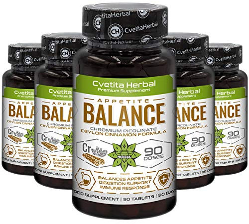Appetite Balance | Ceylon Cinnamon 150mg | Chromium Picolinate 100mcg | 450 Tablets (1 Year and 3 Months Supply) | Premium Supplement to Aid Metabolism of Carbs and Sugar by Cvetita Herbal