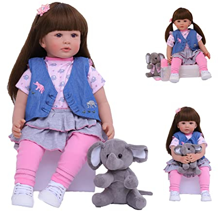 ZIYIUI Reborn Babypuppe Mädchen 60cm 24 Zoll Lebensecht Baby Reborn Silikon Handgefertigt Baby Mädchen Puppen ​ Mit Baby-Elefantenpuppenzubehör