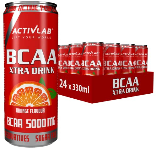 Activlab BCAA Xtra Drink Ready-to-Drink; Set mit 24 x 330 ml Dosen 5000 mg BCAA in einer Dose; null Zucker; Orangengeschmack; Aminosäuregetränk; Regeneration des Körpers und Ausdauer