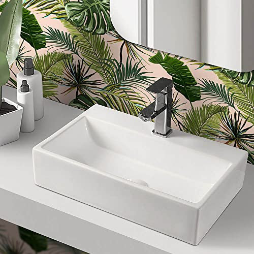 Inbagno Lavabo da appoggio Rettangolare con Foro Rubinetto, in Ceramica Bianca Lucida, Disponibile in Diverse Dimensioni (52x35)