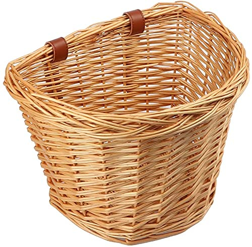 AVASTA Cestino da Bicicletta in Vimini per Bici da Uomo da Città, Cestino portaoggetti per Manubrio Anteriore per Adulti, Taglia M, Giallo Miele