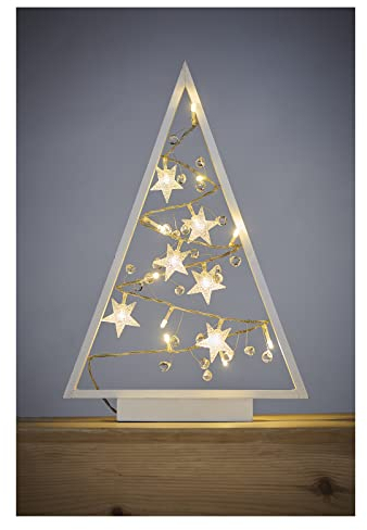 EMOS DCWWW27 - Albero di Natale luminoso in legno, 15 LED, luce bianca calda, IP20 per interni, funzionamento a batteria (2 x AA), durata 10000 ore, timer da 6/18h, 0,45 Watt, 20 x 30 cm, colore