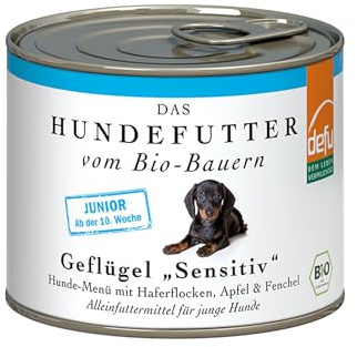 defu Hundefutter | 12 x 200 g | Junior Bio Geflügel Sensitiv | Premium Bio Nassfutter Menü für Junge Hunde