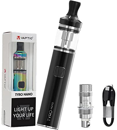 VAPTIO Tyro Nano Kit Tout-en-un E-cigarette 900mAh 30W Cigarette électronique,Vape Pen avec Bobine de 1,6ohm(C1),sans liquide sans nicotine (Noir)