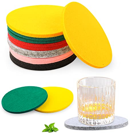 Encuryna 12er Set Filzuntersetzer Rund, 10cm Filz Untersetzer, Glasuntersetzer Set für Gläser, Getränke, Bar, Tassen, Glas - Tischuntersetzer, Filzuntersetzer, Tassen untersetzer Set (6 Farben)