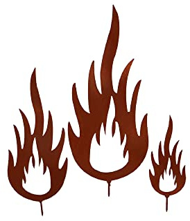 UNUS Flammen Feuer Gartenstecker 3er Set zum Schrauben in Holz | Baumstecker Gartendeko Rostoptik, Roststecker aus Edelrost Metall, Rost Deko für Garten, Terrasse, Balkon oder Zuhause