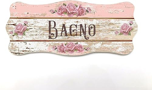 Targa per porta in legno Old Shabby Chic con scritta Welcomme, per decorare le porte interne di casa. La targhetta misura cm 9x21 spessore 7 millimetri, con biadesivo (Bagno)