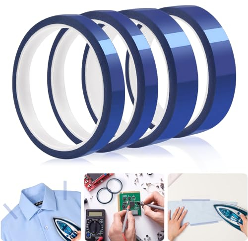 4 rotoli di nastro adesivo resistente al calore, per sublimazione, trasferimento di calore, nastro termico, blu, nessun residuo, per stampa elettronica, circuiti stampati fai da te (10 mm/20 mm x 33