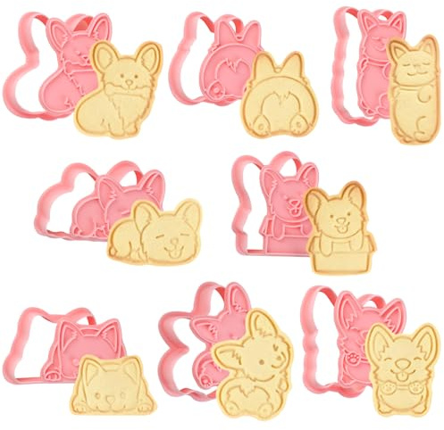 Bigqin Ausstechformen Corgi, 8 Stück Keksausstecher Hund für Kinder, 3D Tiere Cartoon Cookie Cutter Ausstecher für Plätzchen