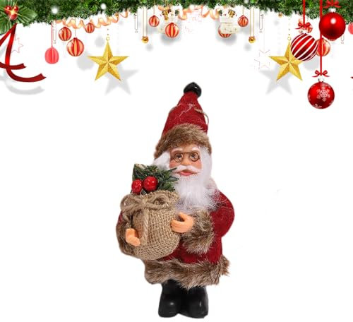 Weihnachtsmann Deko-Figur, 20 cm hoch, Santa Claus Figur, stehende Weihnachtsmann mit Geschenk oder Weihnachtsglocken, Winterdeko Weihnachten Stehende Winter Dekoration Nikolaus Weihnachtsdeko (A)