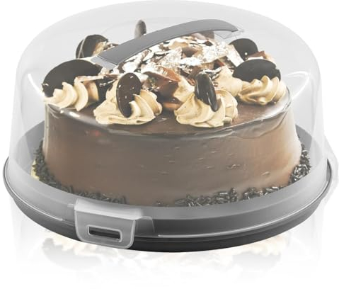 GEEZY 2 in 1 Plastic Cake Carrier with Lid and Handle Portable Round Transparent 11 inch Cake Storage Container Cake Box Two Sided Base for Cake and Cupcakes