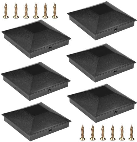 4x4 (3.5inx3.5in) Fence Post Caps, Deck Post Plastic Caps with Screws, Keep Post from Cracking and Rotting, for Outdoor Post Caps Cover, Fence Wood Post, Decking, Corridors, Waterproof 6 Pack