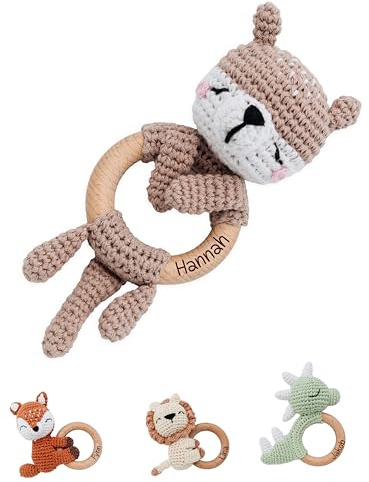 Bärenfreunde® - Personalisierter Beißring Baby - Niedlicher Greifling für Baby's ab 0 Monate - Babyrassel mit Name als Baby Geschenk für Mädchen und Jungen (Otter liegend,ohne Name)
