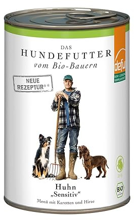 defu Hundefutter | 12 x 410 g | Bio Huhn Sensitiv | Premium Bio Nassfutter Menü | Alleinfuttermittel für Hunde
