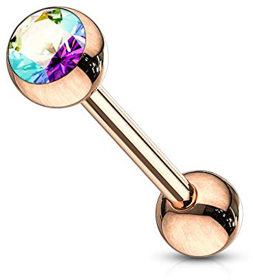 beyoutifulthings Zungen-piercing Kristall 6-mm Roségold Clear Pink Regenbogen Universal-Piercing Chirurgenstahl Barbell-s Stab-länge 16-mm