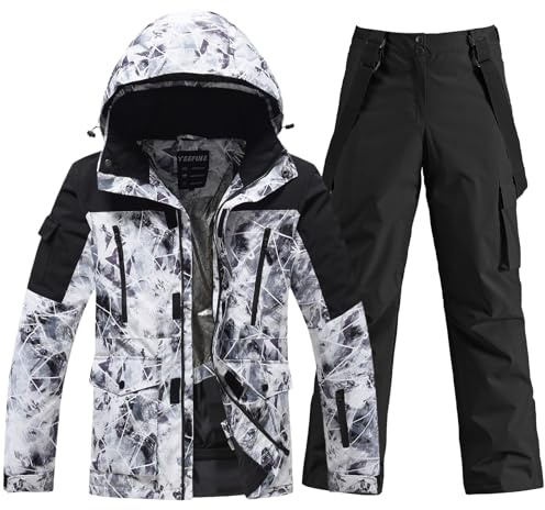 HOTIAN Conjunto de chaqueta y pantalones de esquí para hombre, traje de nieve de invierno, cálido, impermeable, a prueba de viento, ropa de esquí para hacer snowboard, XL