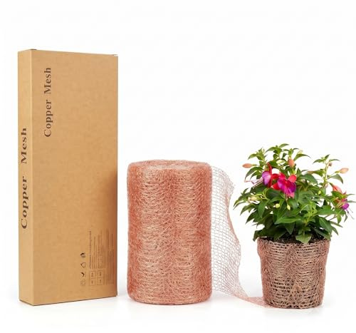 12mx125mm Kupfergitterrolle,100% Reines Kupfernetz, Schneidbares Kupfergeflecht für Schädlingsbekämpfung, für Schnecken Maus Vögel Nager, Schützen von Setzlingen und,Samen,Grill sauber reinigen