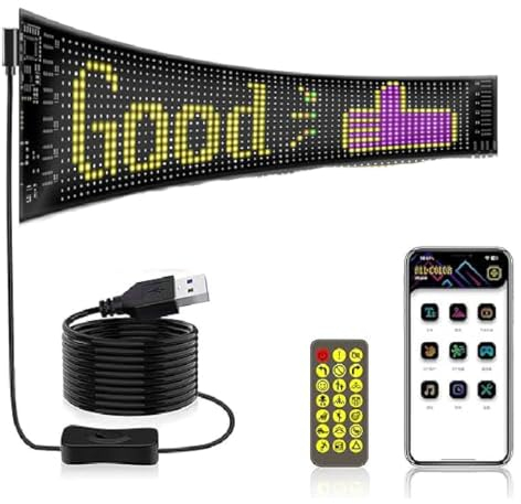 Colorful Eye Lamp Soft Screen for Car Windows,LED Anzeige Programmierbar,LED Schild Display mit Bluetooth-App-Steuerung,Flexibles USB 5V LED Anzeigetafel für Auto,LKW,Geschäft,Bar,Hotel (9.2*37.4cm)