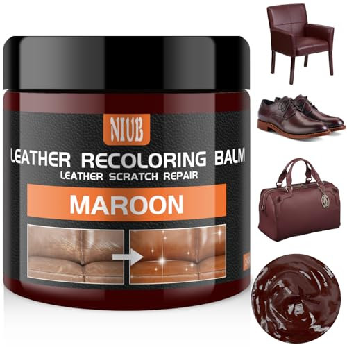 NIUB Kit di Riparazione per Pelle - Crema di Riparazione in Pelle per Divani, Sedili Auto, Scarpe e Giacche - Ripara Graffi, Crepe e Strappi - Ricolorante e Rinnovatore per Pelle - Bordeaux