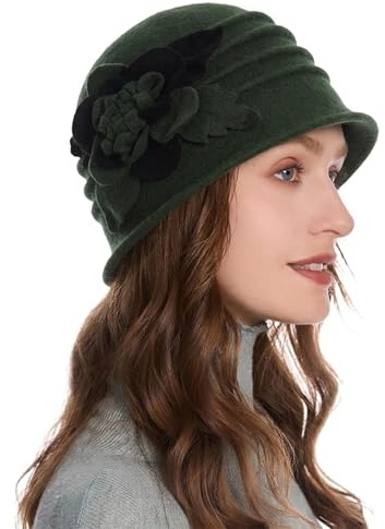 ZLYC Damen Winter Wolle Fischerhüte Blumen 1920s Vintage Bowler Hut