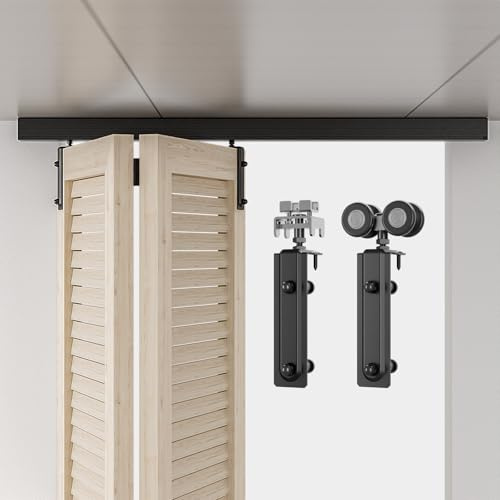 AONAYIOA 122cm/4FT Schiebetürbeschlag Kastenschiene, Deckenhalterung, Scheunentür-Schienentür-Schienentorschiene, Aluminium-Legierungs-Kit für 2 Türen (ohne Tür)