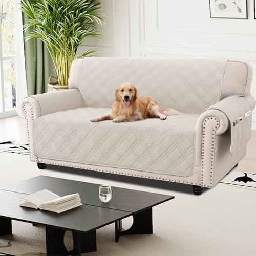 H.Versailtex Sofa Cover 100% Waterproof Sofa Covers Couch Covers Sofa Slipcovers with Elastic Straps Triple Non-Slip Sofa Cover Furniture Protector for Kids (Oversize 2 Seater, Frenchoak)