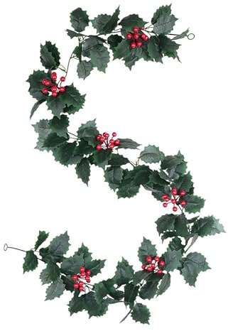 Guirnalda de bayas de Navidad, 170 cm, guirnalda de bayas de Navidad, guirnalda de árbol de Navidad, guirnalda de bayas de acebo de Navidad, artificial, guirnaldas de bayas, acebo rojo, guirnalda de