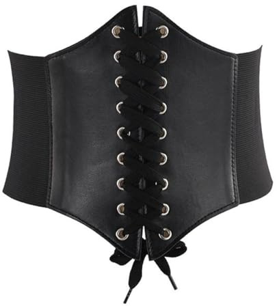 huipinghu Corset Belt Lace-up Waspie Corset Belts for Women Elastic Tied Waspie Belts for Dresses Halloween Costume (Black)
