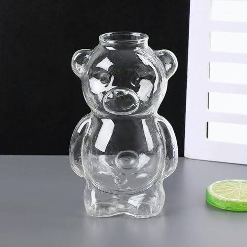 TPIONEER Cartoon Bear Shaped Coffee Mug Cute Bear Mug Glass Cup with Straw Transparent Creative Glass Juice Cup Milky Tea Cup