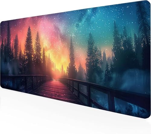 Gaming Mauspad Sternenhimmel Mauspad XXL 900x300mm, Gaming Zubehör Schwarz Mauspad Gaming rutschfeste Gummibasis Mouse pad Vernähte Kanten Schreibtischunterlage für Office, Geschenke für Männer R-Z