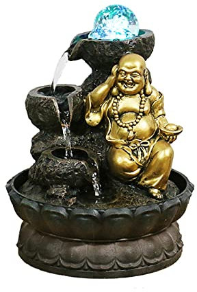 GELASIGE Fuentes de mesa de Buda, fuente de escritorio, fuente de interior, decoración de escritorio de la suerte, hogar, sala de estar, TV, armario, sala de té, decoración de Buda, fuente de agua de