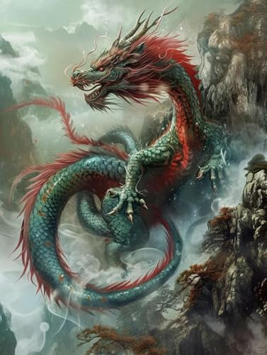 AYAOYANGGO 11CT Kreuzstich Set Stickset Mit Anime-Tieren，Fantasy-Drache，Kreuzstich-Set Für Erwachsene Mit Nadeln，Schereneinfädler，Vordruck Für Die Wanddekoration Zu Hause 40x50cm