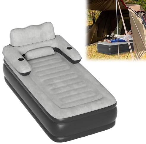 YRHome Mit Pumpe Luftmatratze Flockmaterial Air Mattress Mit Rückenlehne Komfortabel Tragbar Luftmatratze Selbstaufblasend ideal Für Gästebett & Camping Bett-190x100x42 cm-Einzelbett