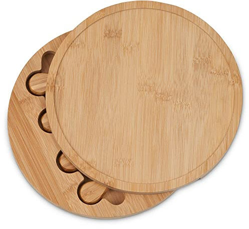 HADECOLL Käseschneidebrett-Set, Rund, Holz, Küchenmatte, Gemüse, Obst, Fleisch, Brot, Pizza, Steak, Platte, Dicke Hackblöcke, Einfach