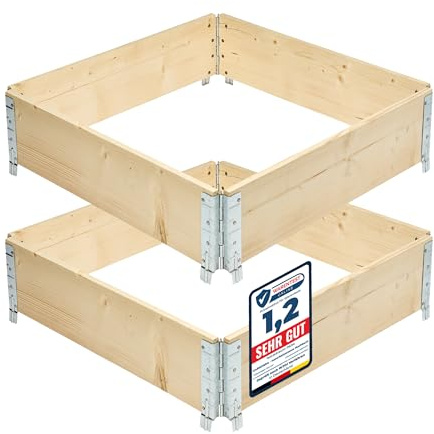 Garronda Carré Potager modulable en Bois Naturel 80x80x20 cm – Jardinière extérieure en palettes, empilable et Pliable, pour Jardin, Plantes, Fleurs, Herbes, Fruits et légumes GD-0141, 2 pièces